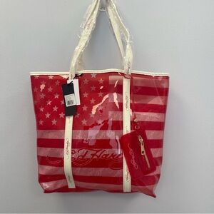 Ed Hardy Clear PVC "Sexxy" Stars and Stripes Tote Shoulder Bag - NWT